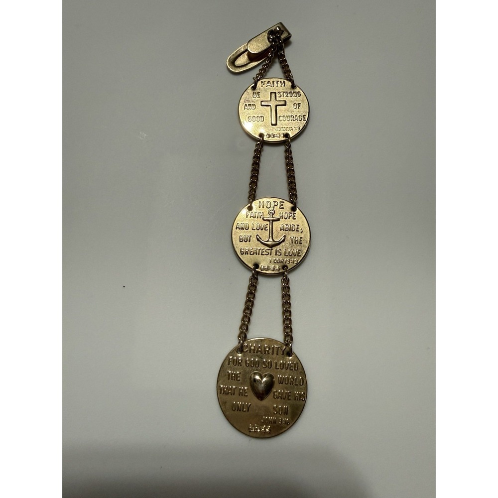 Vintage Faith Hope Charity Goldtone Metal Bookmark with Linked Medallions